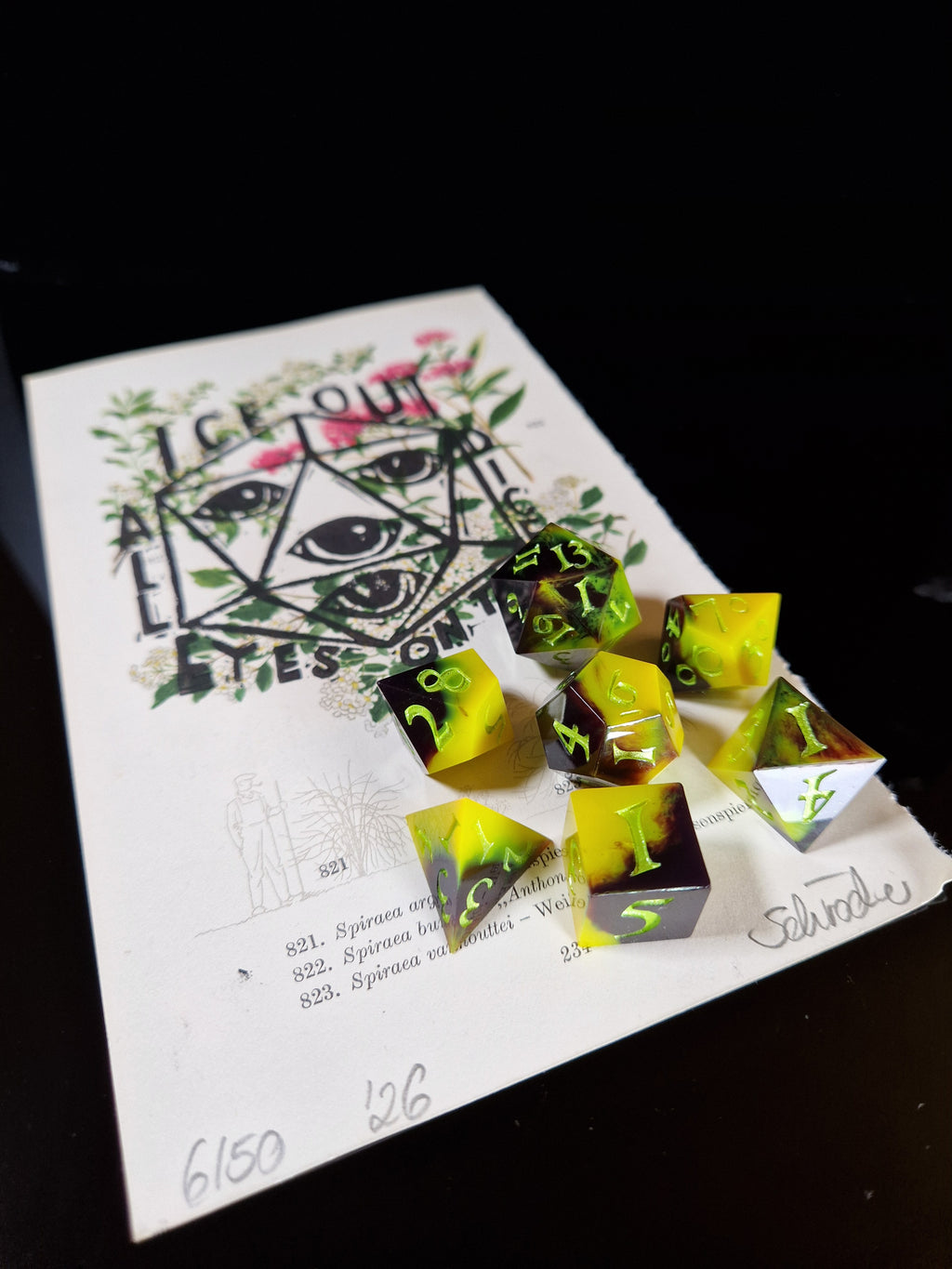 Art & Dice Bundle – Limited Linocut Print + Polyhedral Dice Set "Arcane Fallout"