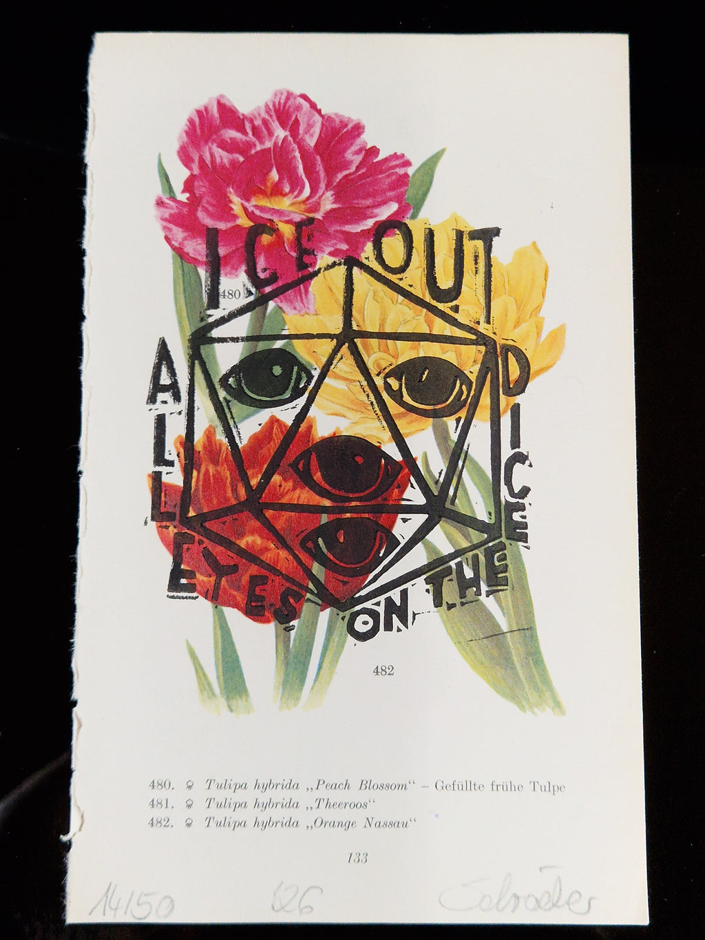 Art & Dice Bundle – Limited Linocut Print + Polyhedral Dice Set "Bloodmoon Bloom"