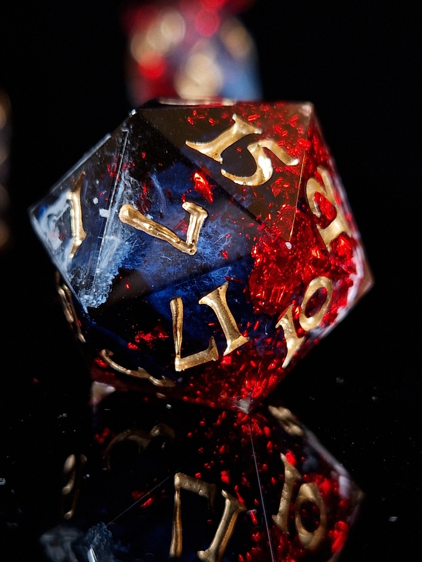 Art & Dice Bundle – Limited Linocut Print + Polyhedral Dice Set "Bloodmoon Bloom"