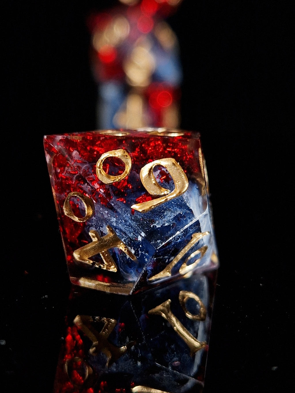 Art & Dice Bundle – Limited Linocut Print + Polyhedral Dice Set "Bloodmoon Bloom"