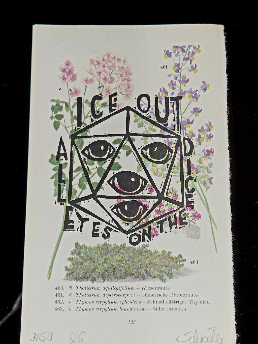 Art & Dice Bundle – Limited Linocut Print + Polyhedral Dice Set "Oracle of the blue Sky"