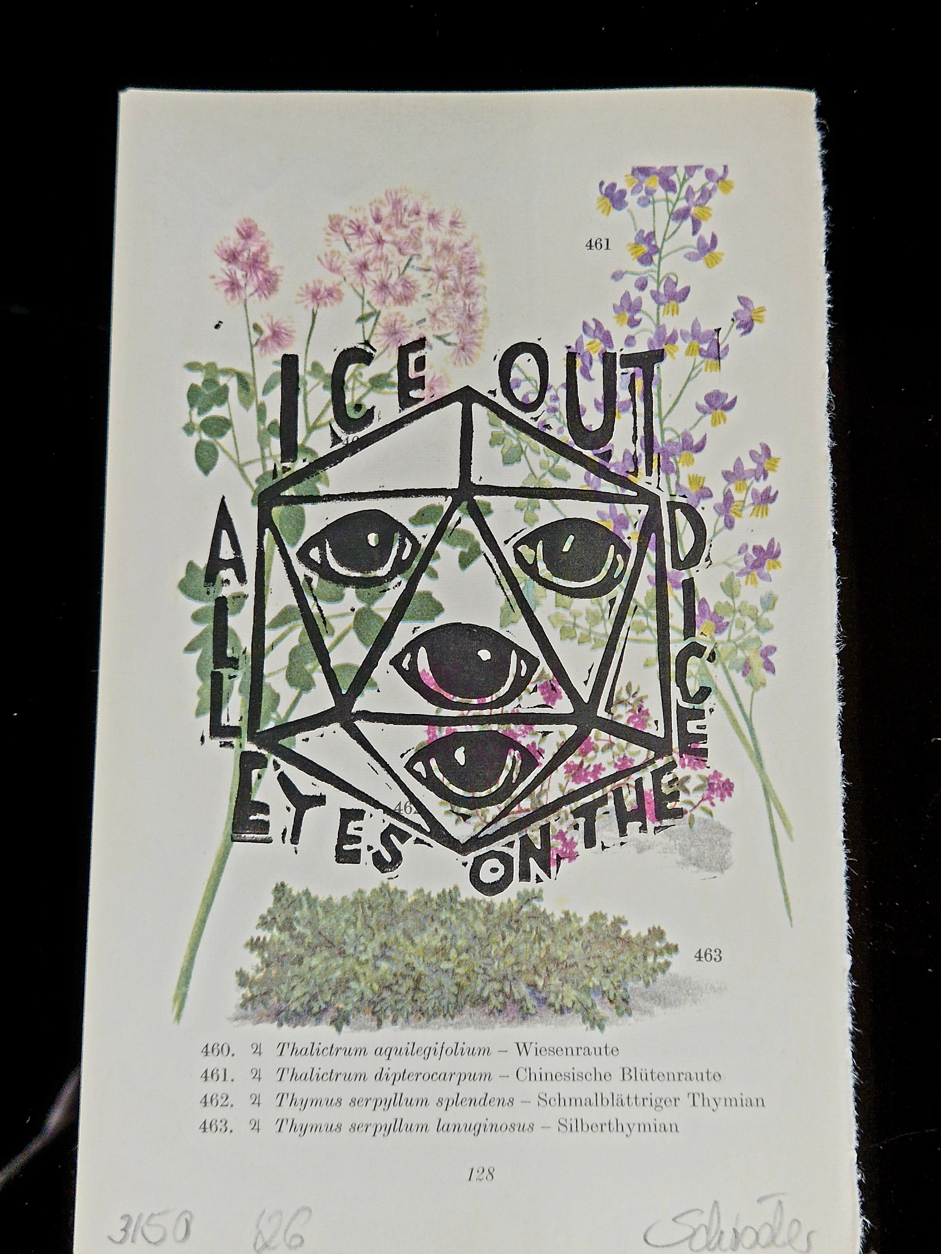 Art & Dice Bundle – Limited Linocut Print + Polyhedral Dice Set "Oracle of the blue Sky"