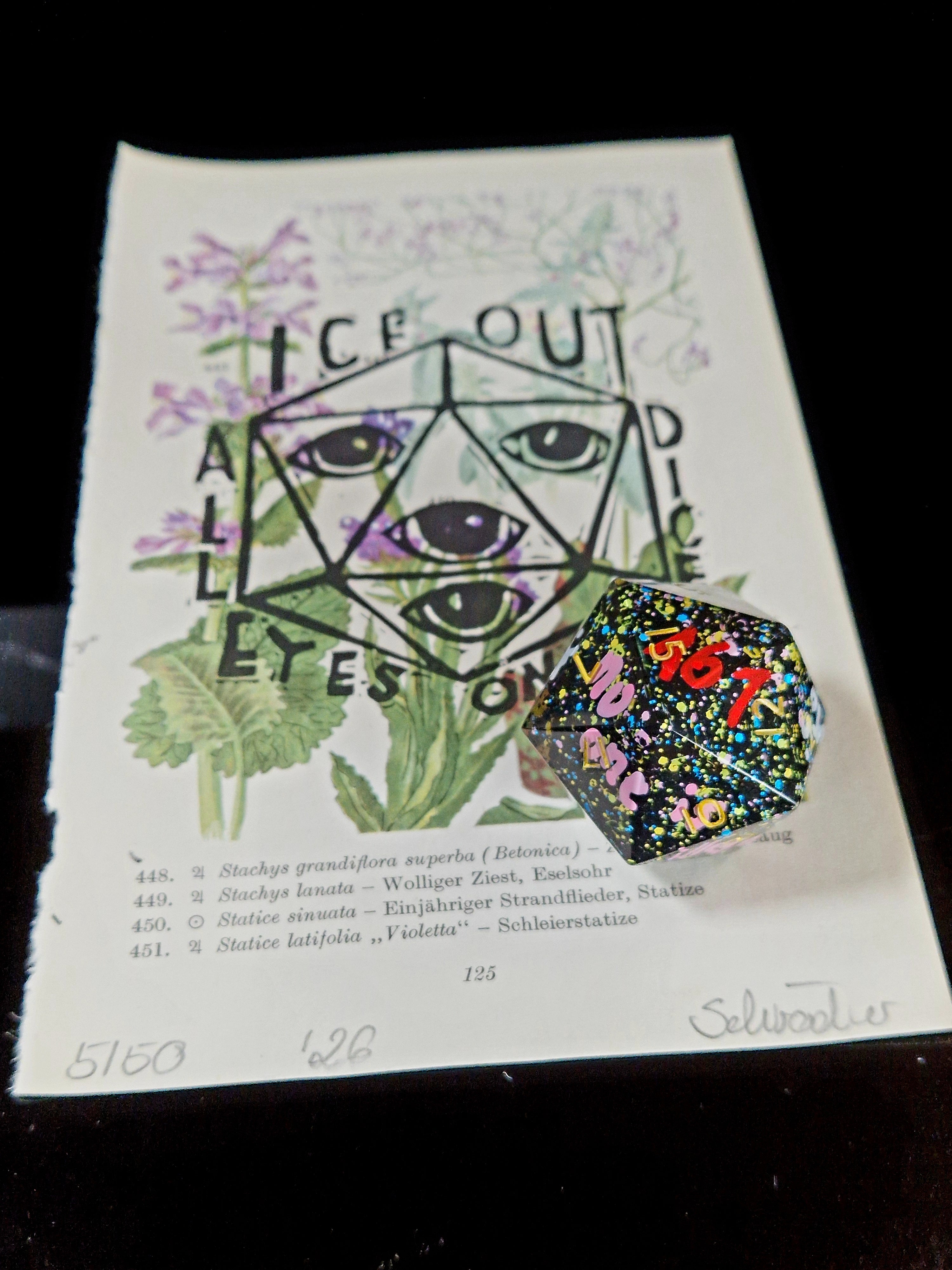 Art & Dice Bundle – Limited Linocut + Chonk D20 "161"