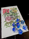 Art & Dice Bundle – Limited Linocut + Polyhedral Dice Set "Deepwater Prism"