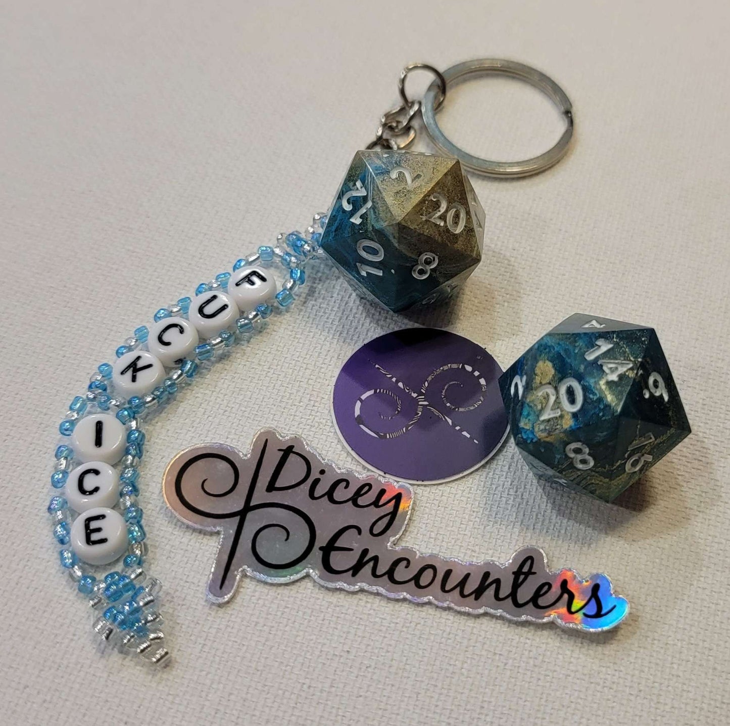 Tides Rise Against Fascism - 2D20's + FUCK ICE Seed Bead Keychain